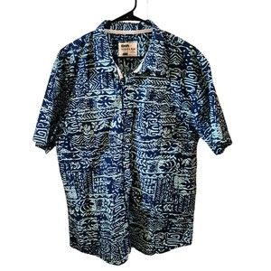 Kahuna Bay By Visitor Hawaiian Style Button Down Shirt Blue Green Mens XXL